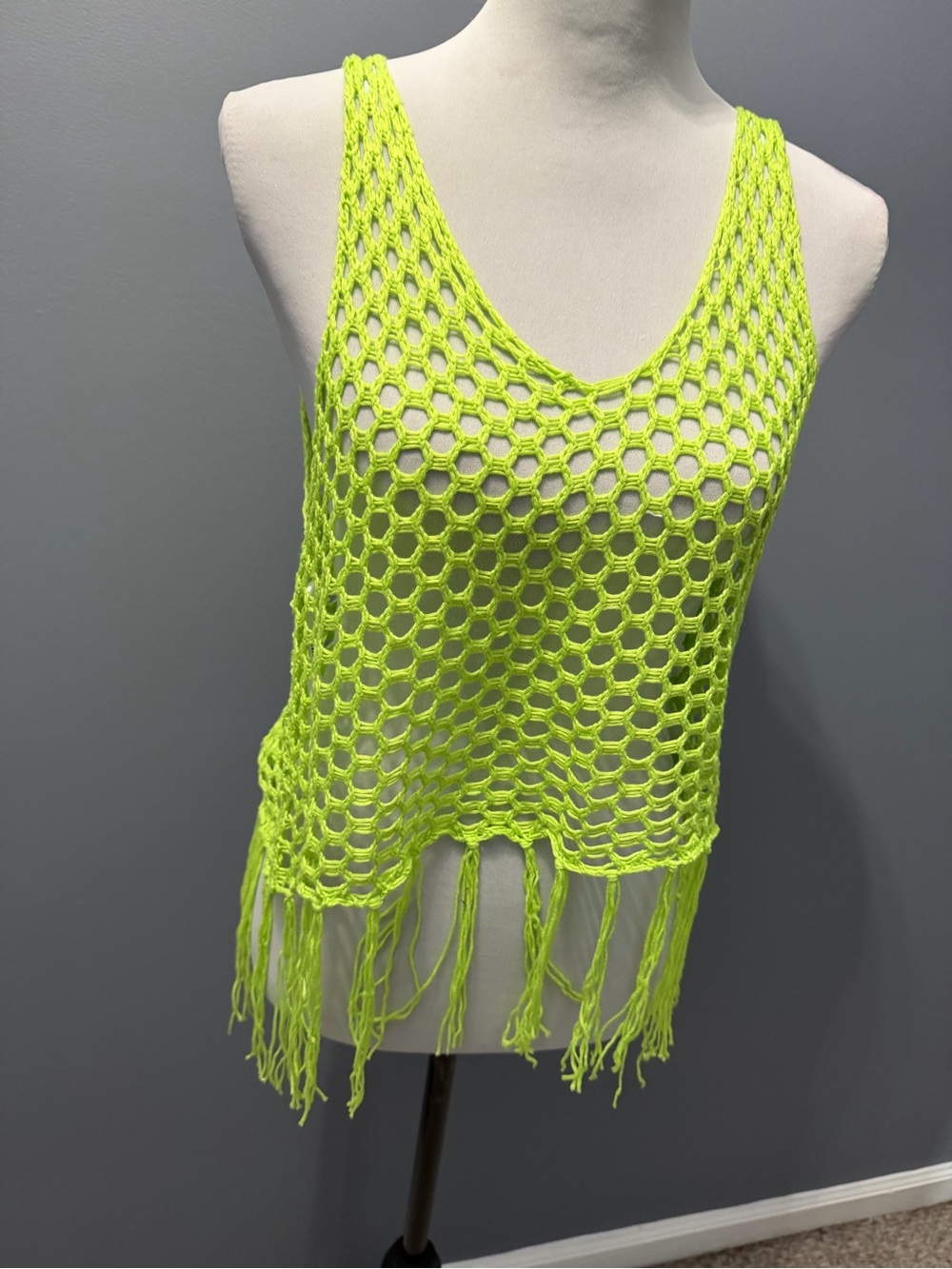 NEW• Soul Sunrise Leanna Bright Lime Crochet & Fringe Top- S & M - Picture 2 of 15